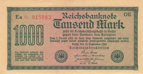 1000 Mark 1922 ro.75d OE XF